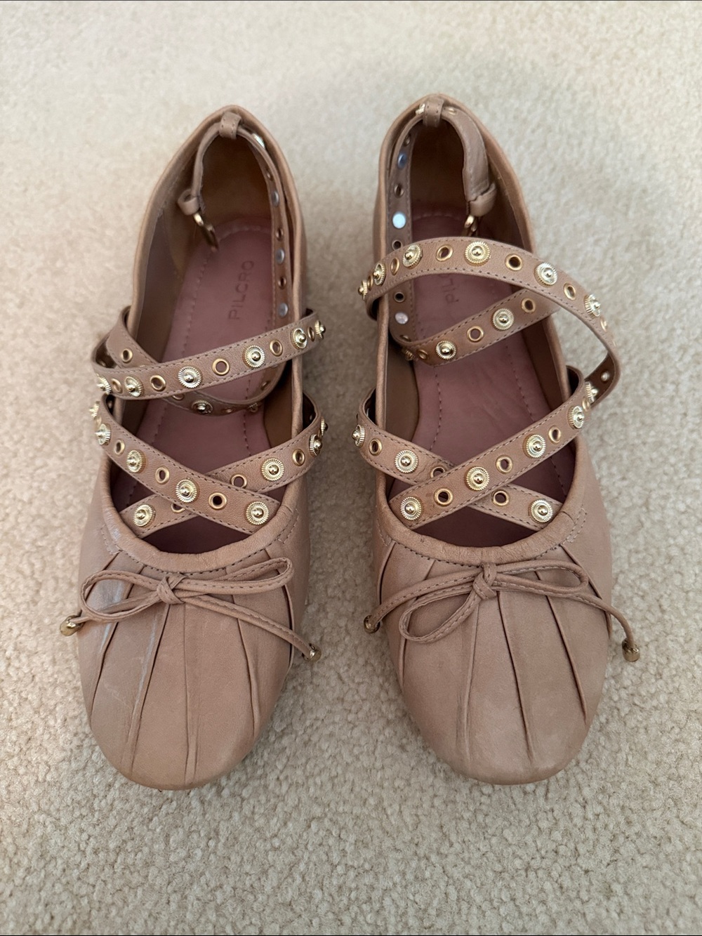 Pilcro Gold Studded Ballet Flats